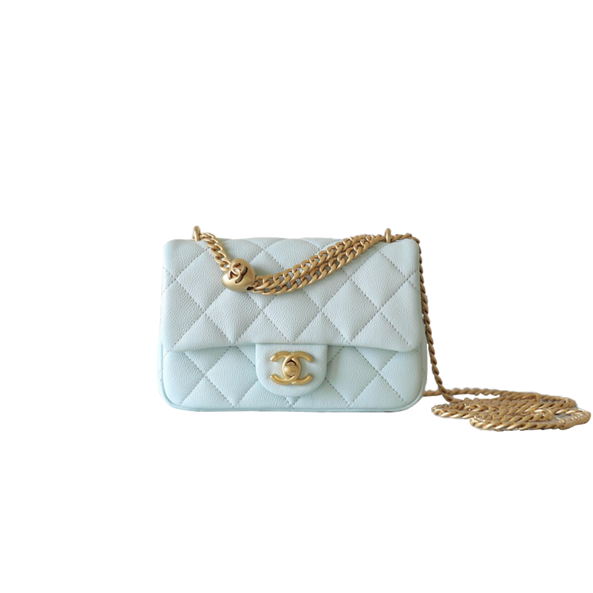 CHANEL MASTER 24P BLUE QUILTED CAVIAR MINI FLAP BAG AS3829 (19*12*8cm)